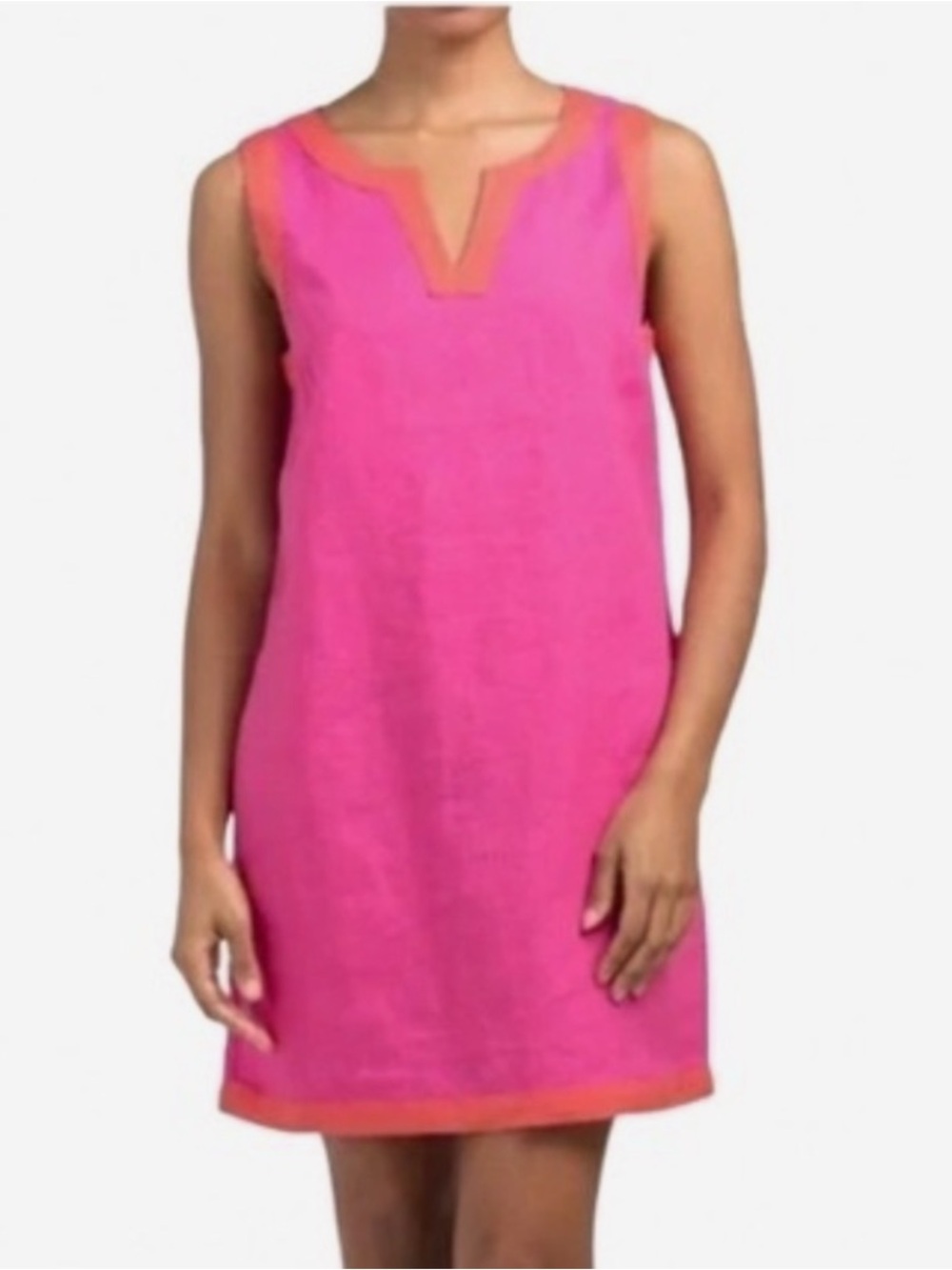 New SIGRID OLSEN Pink Shift Linen Dress with Orange Trim